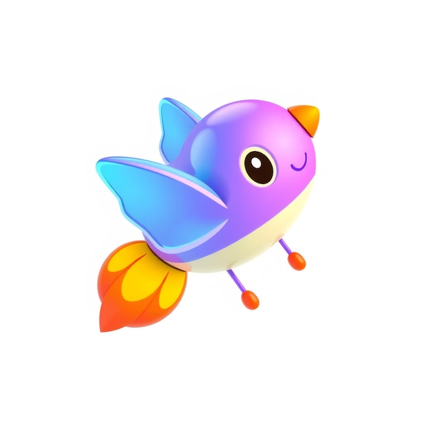 Cute cartoon bird with wings and rocket engine flying