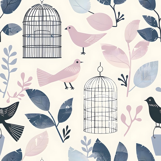 Photo cute cartoon birdcage pattern light grey background