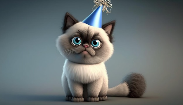 Cute Cartoon Birthday Ragdoll Cat Character Generative AI