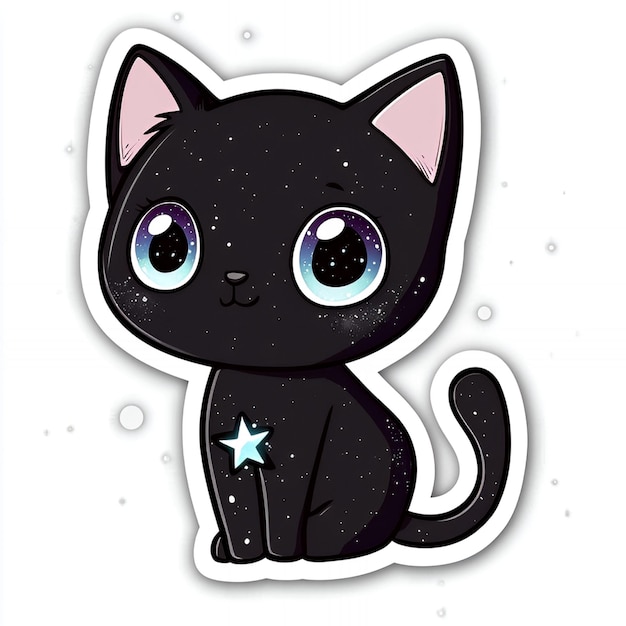 Cute Cartoon Black Cat with Galaxy Fur and Star