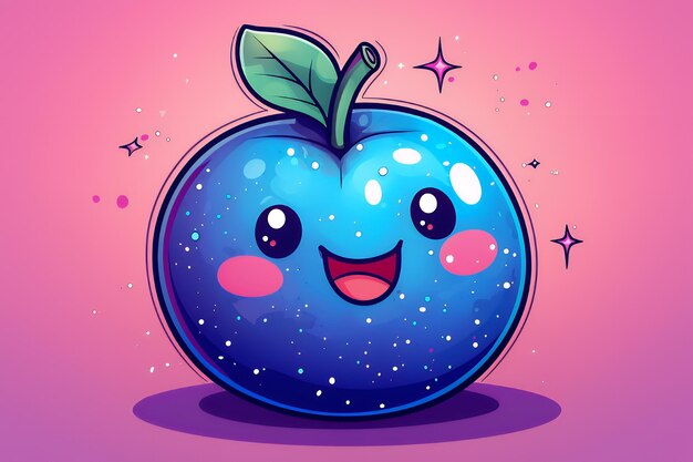 Cute Cartoon Blue Galaxy Fruit with Smiling Face