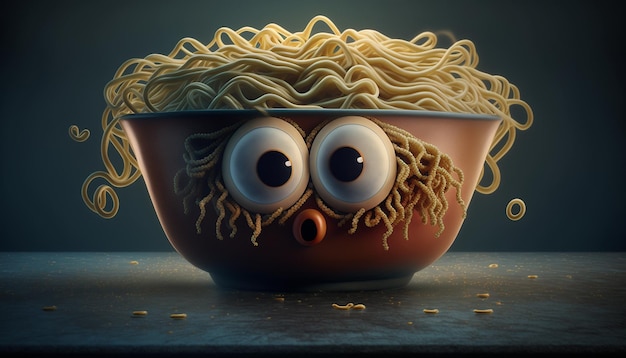 Cute Cartoon Bowl of noodle Ai generated art