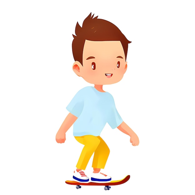 Cute cartoon boy on skateboarding with blue shirt AI