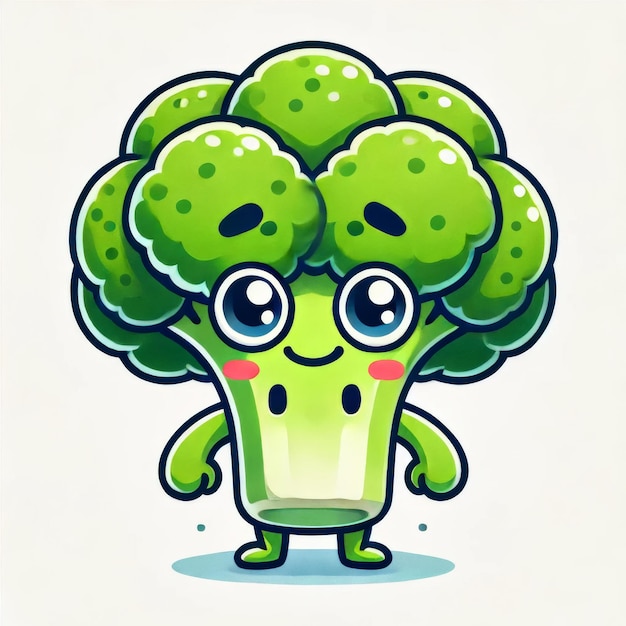 Photo cute cartoon broccoli character with big eyes