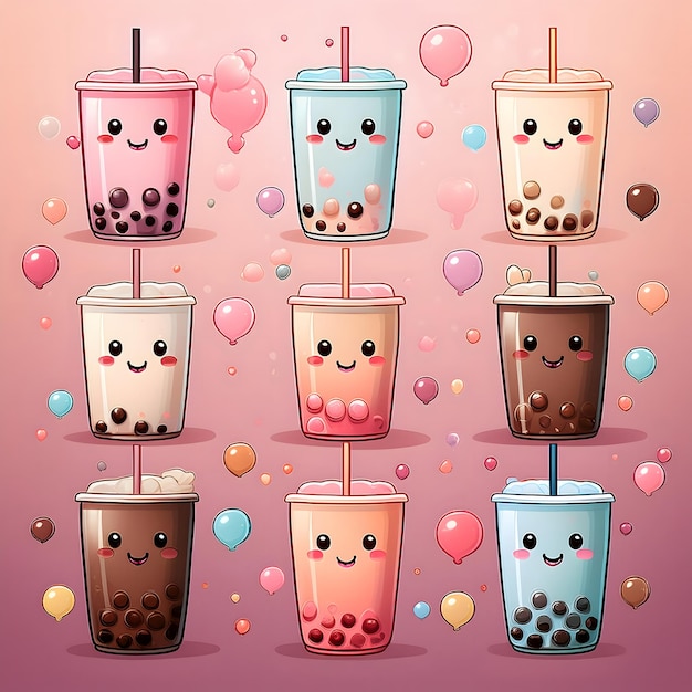 Photo cute cartoon bubble tea