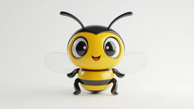 Cute Cartoon Bumblebee with Big Eyes Minimalist Art on White Background