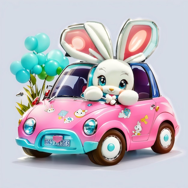 Cute cartoon bunny on cute baby car Ai generated