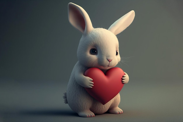 Cute cartoon bunny rabbit holding heart illustration