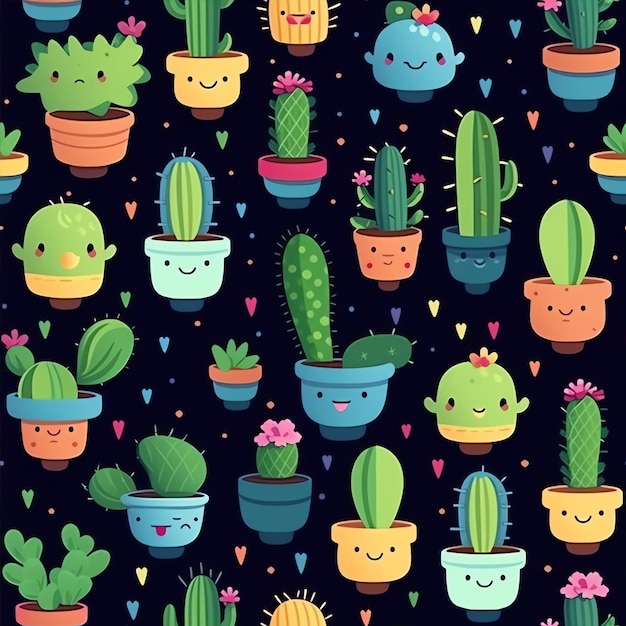 cute cartoon cactus pattern beautiful colors