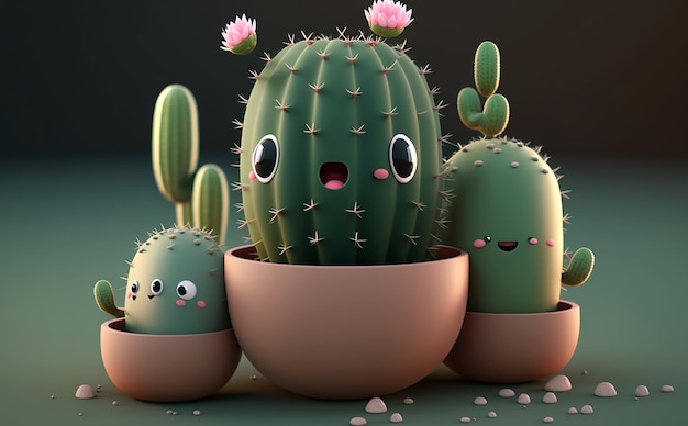 Cute Cartoon Cactus Plant By Generative AI