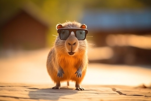 Cute cartoon Capybara with eyeglasses Generative AI