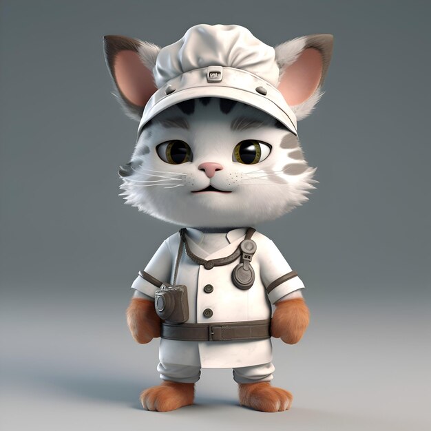 Cute cartoon cat dressed as a sailor 3D Illustration