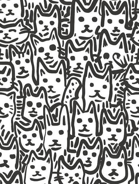 Photo cute cartoon cat faces pattern