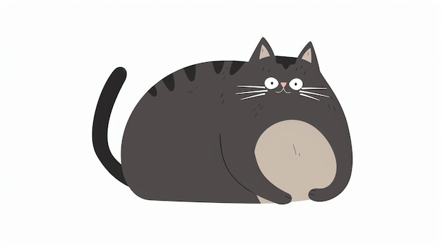 A cute cartoon cat is sitting down and looking at the viewer The cat is gray and white with big round eyes and a pink nose