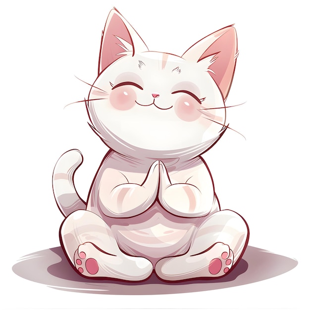 Photo cute cartoon cat meditating in happiness illustration