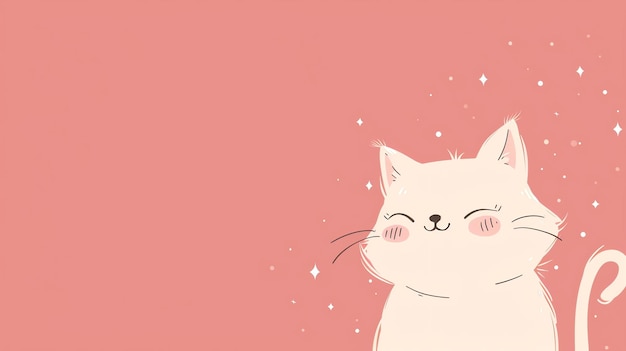 Photo cute cartoon cat on a pink background with glitter