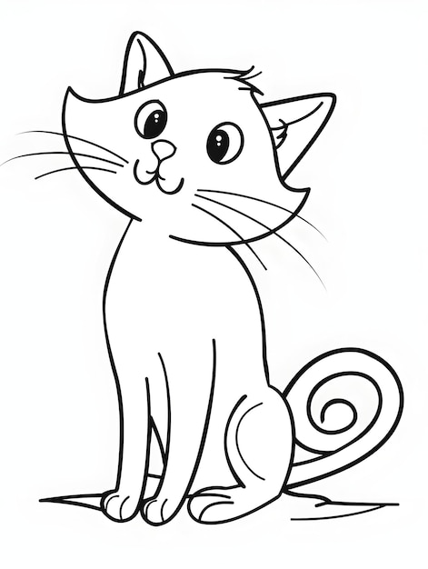 Photo cute cartoon cat in simple black line sketch style for children s coloring book