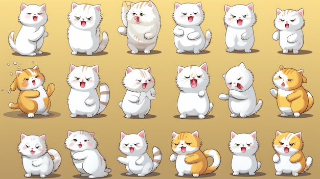 Cute Cartoon Cat Stickers with Different Expressions