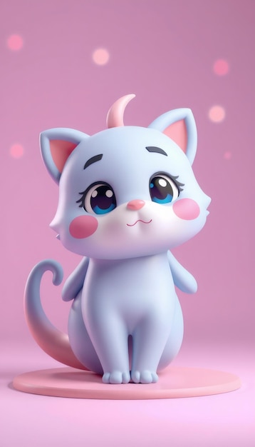 Cute cartoon cat with big eyes and pink cheeks