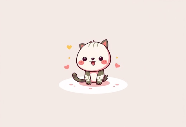 Photo cute cartoon cat with hearts illustration