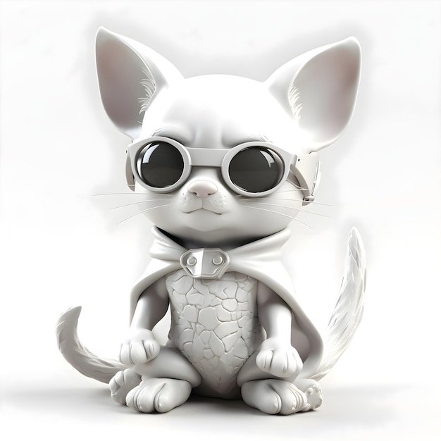 Cute cartoon cat with sunglasses on white background 3D rendering