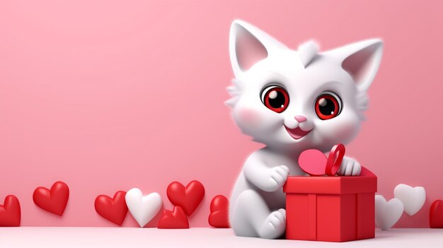 Photo cute cartoon cat with valentine gifts and ornaments