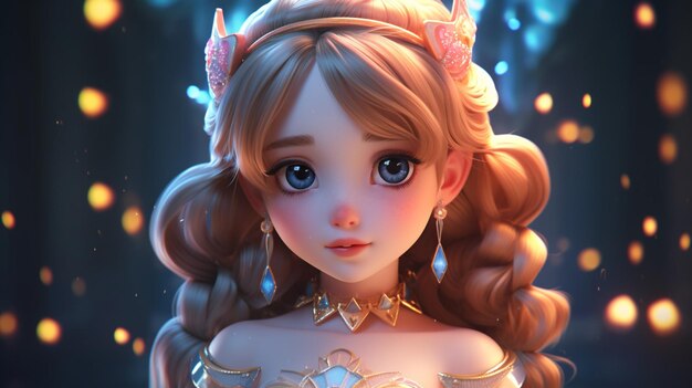 Cute cartoon character beautiful model girl 3D illustration