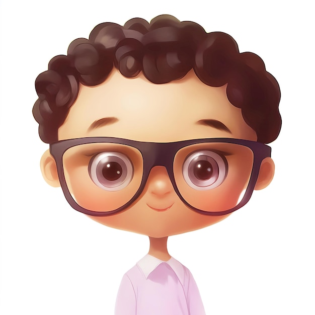 A cute cartoon character boy with glasses  and a black curly hair digital painting generative ai