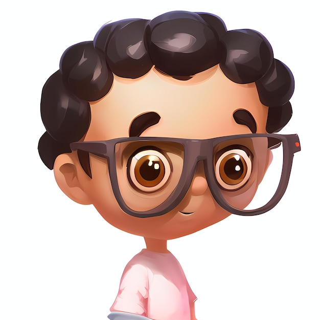 A cute cartoon character boy with glasses on a white background and pink tshirt digital painting AI