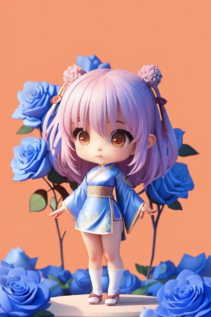 Photo cute cartoon character model beautiful girl 3d rendering model cosplay illustration wallpaper