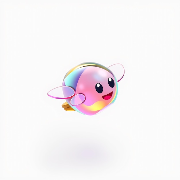 Cute Cartoon Character with Wings Pink and Blue