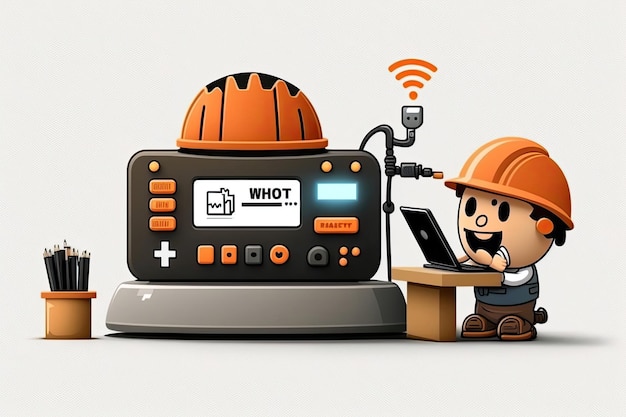 Cute cartoon characters factory and working person using wifi technology to control maintenance worker vector illustration white background Made by AIArtificial intelligence