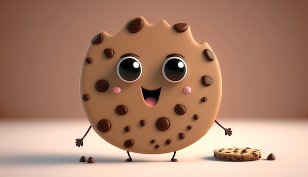 Cute Cartoon Chocolate Chip Cookie Character Generative AI