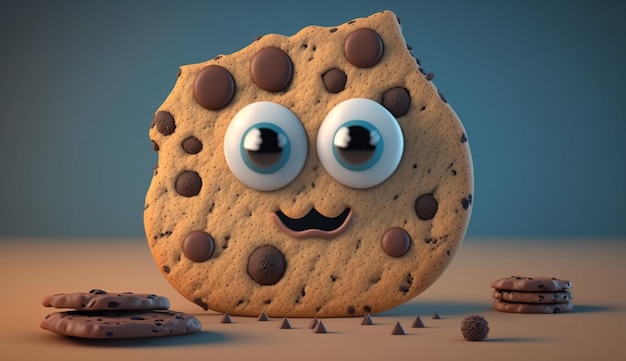 Cute Cartoon Chocolate Chip Cookie Character Generative AI