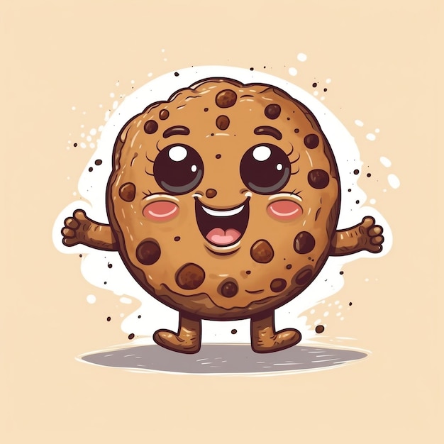 Cute Cartoon Chocolate Cookie Character Generative AI