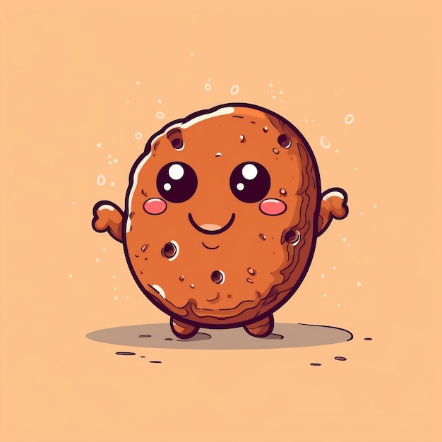 Cute Cartoon Chocolate Cookie Character Generative AI