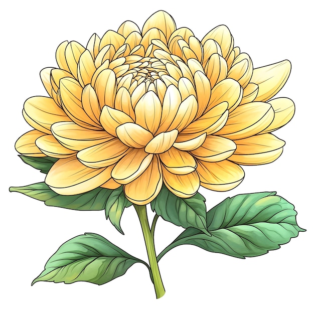 Cute Cartoon Chrysanthemum Floral on Clean White Background