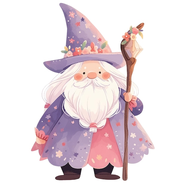 Cute Cartoon Chubby Gnome Wizard of Children's Book Illustration Generative AI