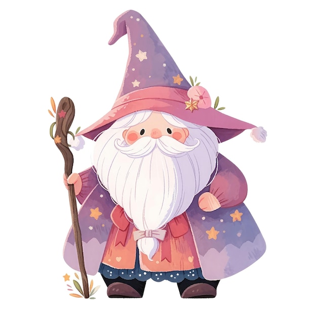 Cute Cartoon Chubby Gnome Wizard of Children's Book Illustration Generative AI