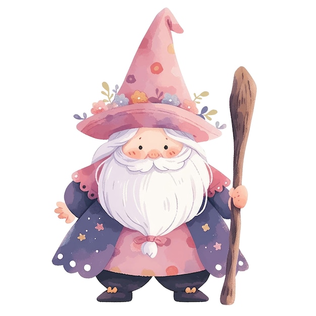 Cute Cartoon Chubby Gnome Wizard of Children's Book Illustration Generative AI