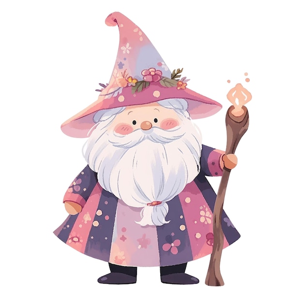 Cute Cartoon Chubby Gnome Wizard of Children's Book Illustration Generative AI