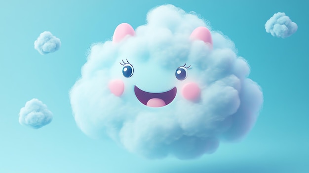 Photo a cute cartoon cloud with a big smile and rosy cheeks