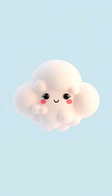 Cute cartoon cloud with happy face on blue background