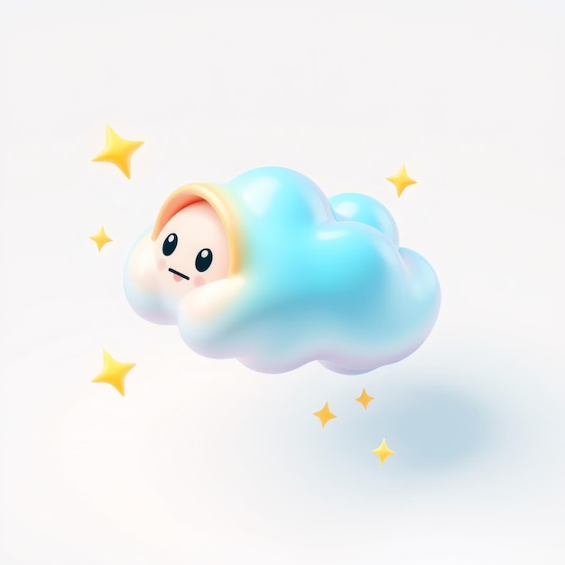 Cute cartoon cloud with a smiley face and stars