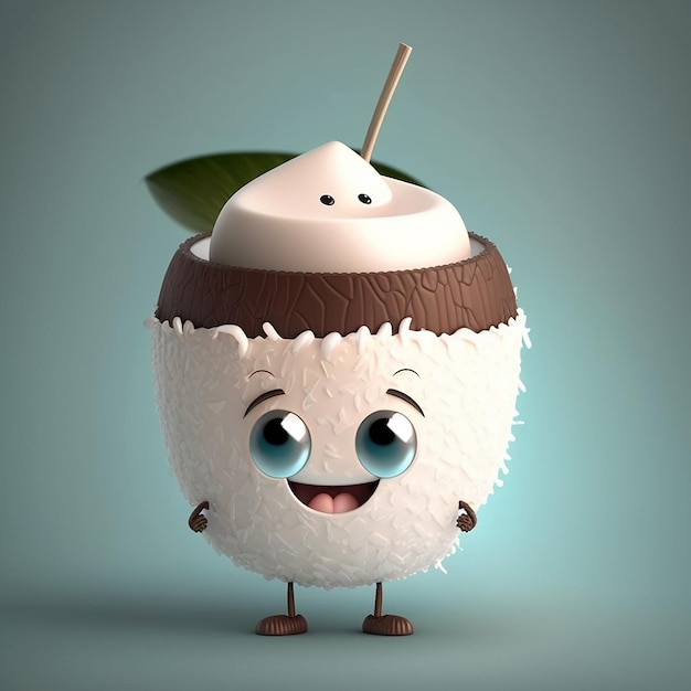 Cute Cartoon Coconut Character Using Generative AI