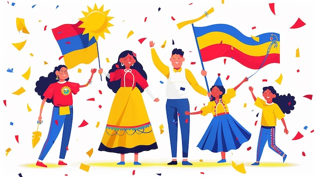 A cute cartoon Colombia family