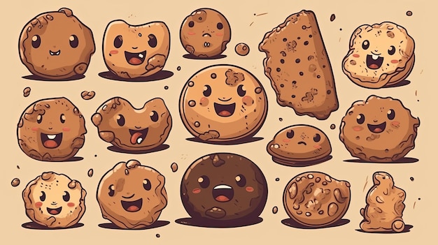 Photo cute cartoon cookies with different emotions