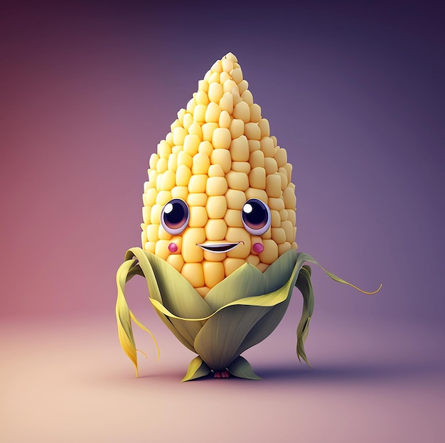 Cute Cartoon Corn Character Illustration By Generative AI