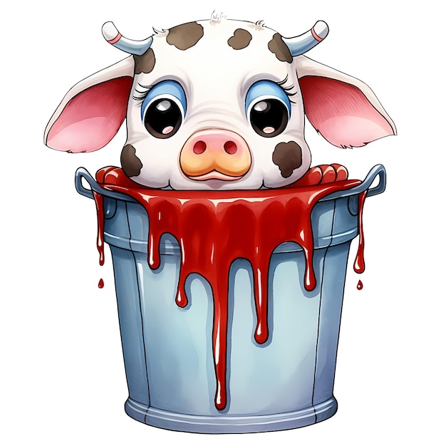 Cute Cartoon Cow In Bucket Clipart Illustration