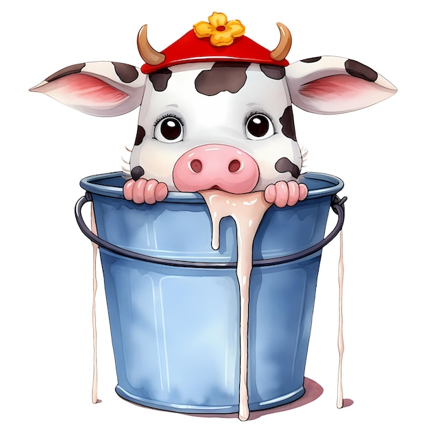 Cute Cartoon Cow In Bucket Clipart Illustration